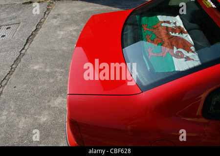 welsh flag in car window Stock Photo