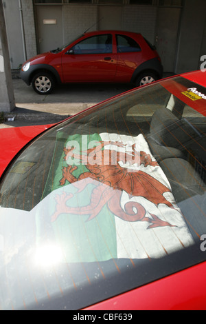 welsh flag in car window Stock Photo