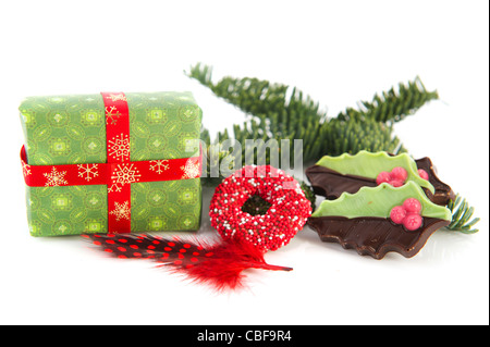 Christmas wreaths and holly from chocolate Stock Photo - Alamy