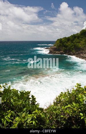 View from Carib (Kalinago) Indian Reserve on the East coast of Dominica, West Indies, Caribbean Stock Photo