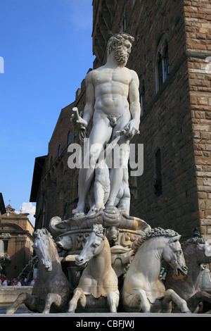 Italy, Tuscany, Florence, Neptune Fountain, Piazza della Signoria, Stock Photo