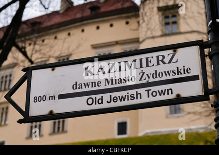 Direction sign in Krakow, Poland to the old Jewish Town (Kazimierz dawne Miasto Zydowskie) Stock Photo