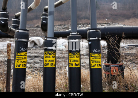 Wells collect methane gas from decaying garbage at St. Clair County's Smith's Creek Landfill. Stock Photo