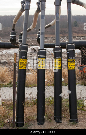 Wells collect methane gas from decaying garbage at St. Clair County's Smith's Creek Landfill. Stock Photo