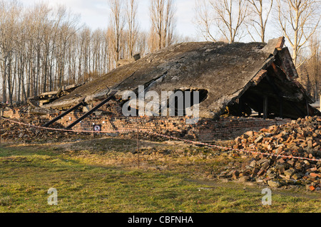 Remains of the number 1 gas chamber and crematorium at Auschwitz II Berkenau WW2 Nazi concentration camp after it was destroyed Stock Photo