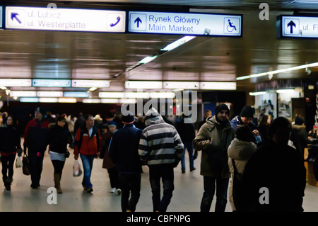 Crowds in an underground subway in Krakow, Poland Stock Photo