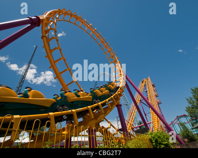 Roller coaster at the Elitch Gardens Theme Park in Denver, Colorado. Stock Photo