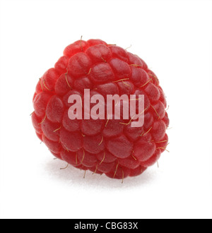 Macro shot of a raspberry photographed in a studio against a white background. Stock Photo