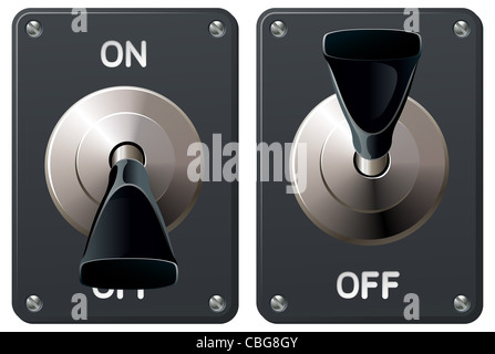 A power toggle switch in the on and off positions Stock Photo