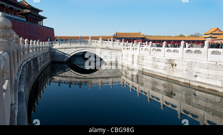 Forbidden City with on the left the Meridian Gate and in front the Hall of Military Eminence Stock Photo