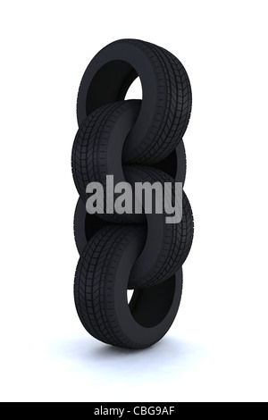 tires linked like a chain 3d illustration Stock Photo