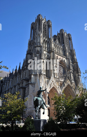 Gothic Reims Notre Dame Cathedral - Our Lady of Rheims - in the Champagne region of France, built in th 13th Century, Stock Photo