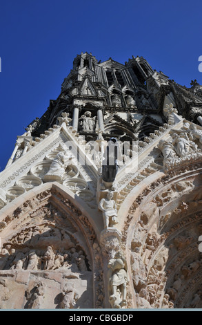 Gothic Reims Notre Dame Cathedral - Our Lady of Rheims - in the Champagne region of France, built in th 13th Century, Stock Photo