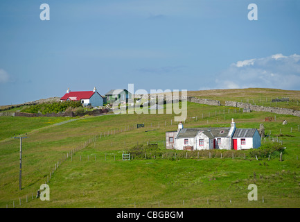 Scattered croft houses on the hill of Cruester on the Island of Bressay, Shetland Isles. SCO 7770 Stock Photo