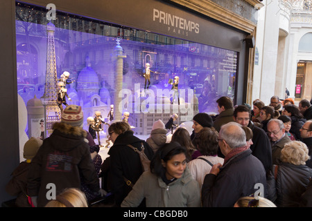 Outside Printemps Department store during Christmas 2011, Paris, France Stock Photo