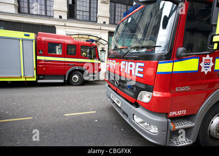 london fire brigade dpl and fru vehicles on callout england uk united kingdom Stock Photo