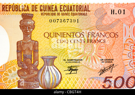 Equatorial Guinea 500 Five Hundred Franc Bank Note. Stock Photo