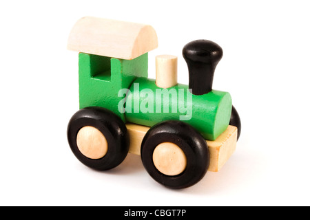 Wooden toy train isolated on white Stock Photo