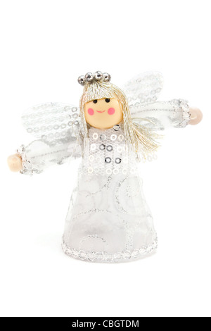 Silver Christmas angel decoration over white Stock Photo
