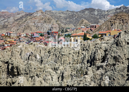 Houses in the Valley of the Moon / Valle de la Luna near La Paz, Bolivia Stock Photo