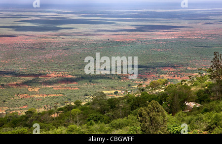 View from the Sagalla Hills in Southern Kenya over the Ndara Plain and Tsavo National Park Stock Photo