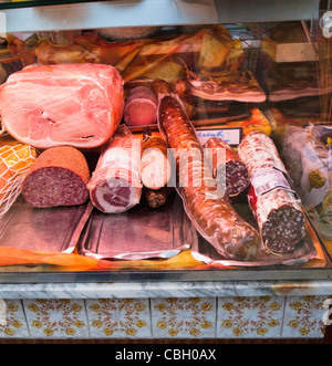 Delicatessen shop window in France Stock Photo