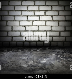 Grunge interior with white brick wall. Stock Photo