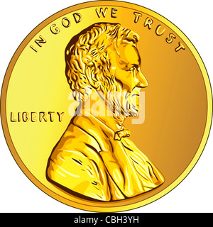 American money, one cent gold coin with the image of the Lincoln