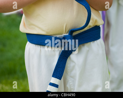 TaeKwonDo school practice on lawn in the park. Stock Photo