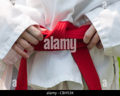 TaeKwonDo school practice on lawn in the park. Stock Photo