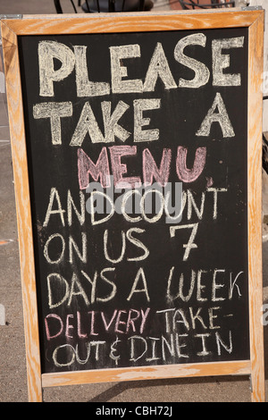 Cafe Sidewalk Handwritten Chalkboard, NYC Stock Photo