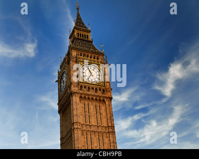 BIG BEN PARLIAMENT Clouds swirling around The Clock Tower Big Ben at sunset Westminster London UK Stock Photo