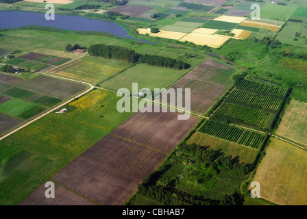 Aerial view of green country fields in Uruguay.  Stock Photo