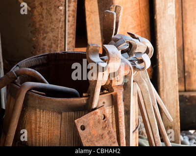 Blacksmith tools in old barn. Museum of the Mountain West in Montrose, Colorado. Stock Photo