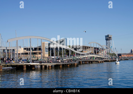 Spain, Catalunya, Barcelona. Port Vell, Rambla de Mar, renovated port, marina and shopping area. Stock Photo