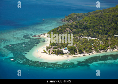 Castaway Island Resort, Castaway Island, Mamanuca Islands, Fiji, South Pacific - aerial Stock Photo