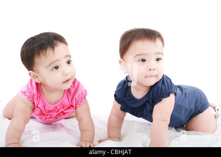 Two twin babies, girls Stock Photo