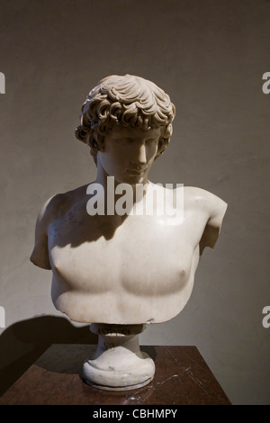 18th Century bust of Antinous (111-130), supposed homosexual lover of Hadrian, Louvre Museum, Paris, France Stock Photo