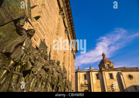 Sculpture of founding of city in 1542 on wall of Degollado Theater in Guadalajara, Jalisco, Mexico Stock Photo