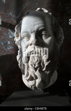 Marble bust of Greek philosopher Socrates (469 BC – 399 BC) at Louvre Museum, Paris, France Stock Photo