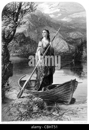 Lady of the Lake Arthurian legend King Arthur sword Excalibur rowing boat Merlin Lancelot myth Stock Photo