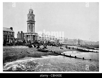 Herne Bay seaside town Kent England clock tower 1837 Mrs Ann Thwaytes seafront Stock Photo