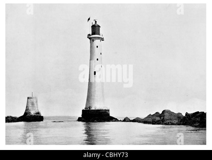 Eddystone Lighthouse Rocks Rame Head United Kingdom Devon Precambrian Gneiss Smeaton's Tower concrete Stock Photo