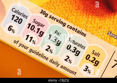 GDA food Guideline Daily Amount contents on a cereal packet Stock Photo ...