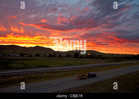 Sunset along Interstate 15 near Dillon, Montana, USA. Stock Photo