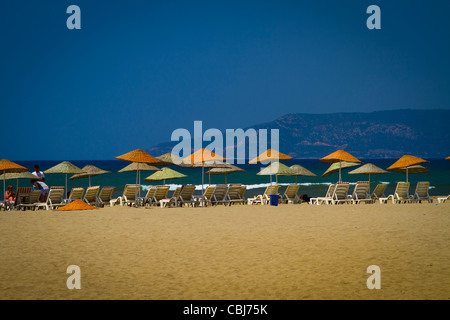 Parasols in Selcuk-Ephesus (Pamucak) beach. Aegean coast. Izmir province. Turkey Stock Photo