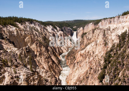 Yellowstone Falls consist of two major waterfalls on the Yellowstone River in State of Wyoming USA Stock Photo