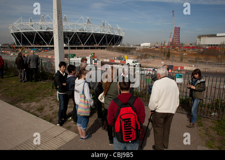 Students attend a tour of the new 2012 Olympic Park in London Stock Photo