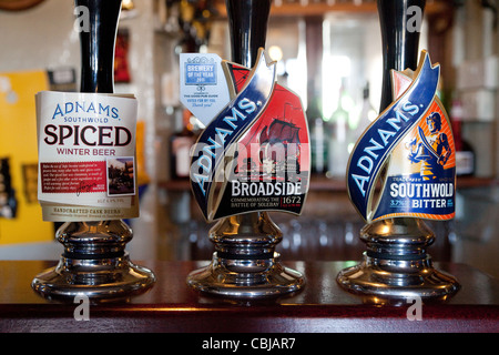 Adnams beer pumps, The Bell inn, Middleton, Suffolk UK Stock Photo