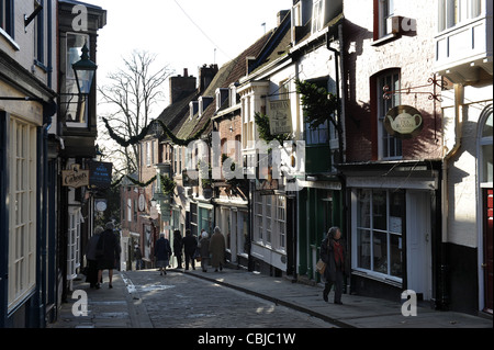 The top of Steep Hill in Lincoln city centre England. Stock Photo